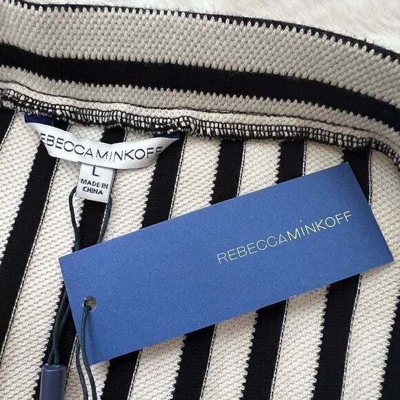 NWT Rebecca Minkoff Kiki Knit Skirt Black Cream Stripes women’s size L - Picture 3 of 12